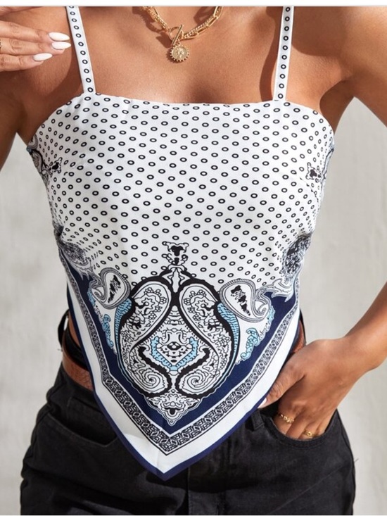 Tops - Paisley Print Hanky Hem Cami Top tie back  size small